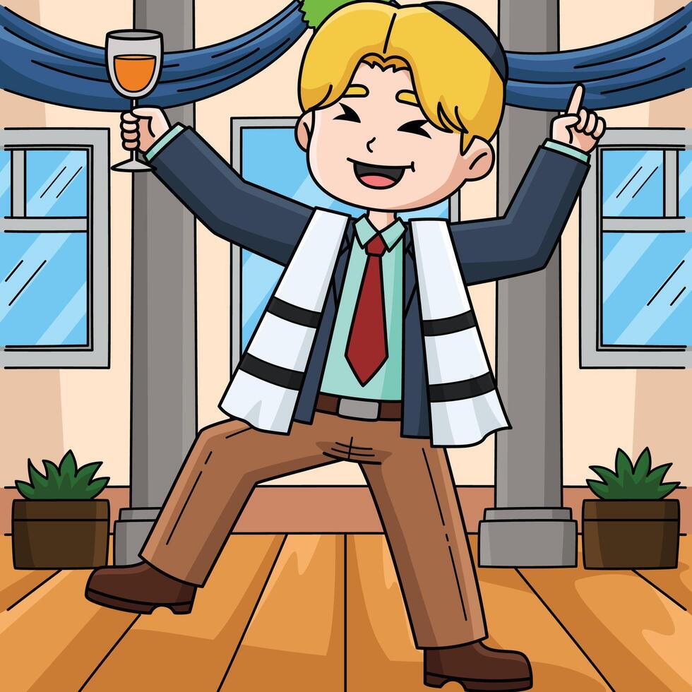 Bar Mitzvah Boy Having a Party Colored Cartoon vector