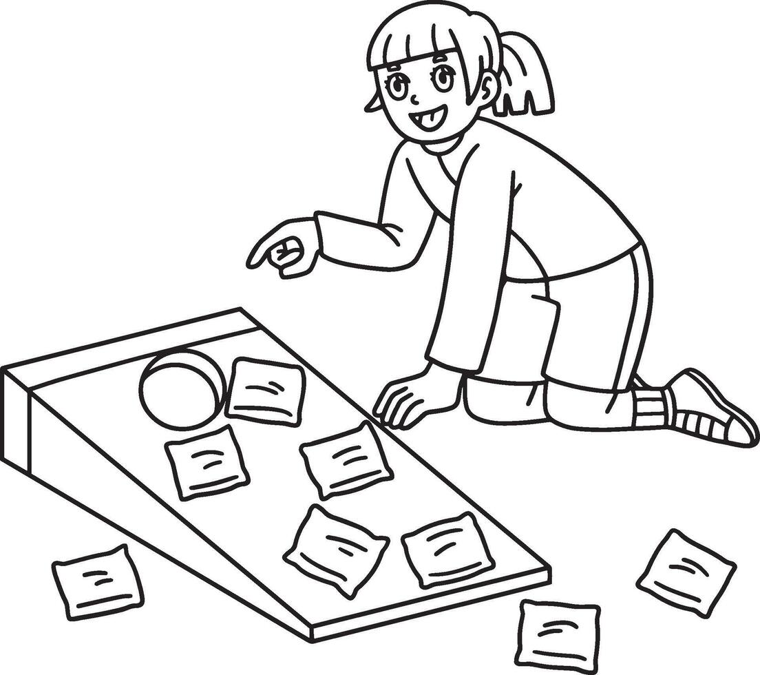 Cornhole Girl Counting the Score Isolated Coloring vector