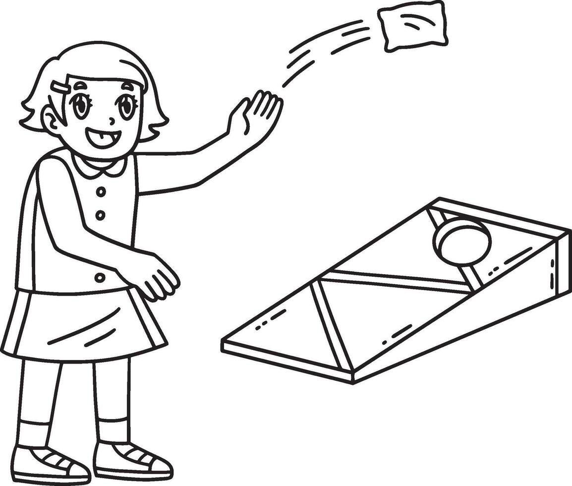 Cornhole Girl Shooting Bag Isolated Coloring Page vector