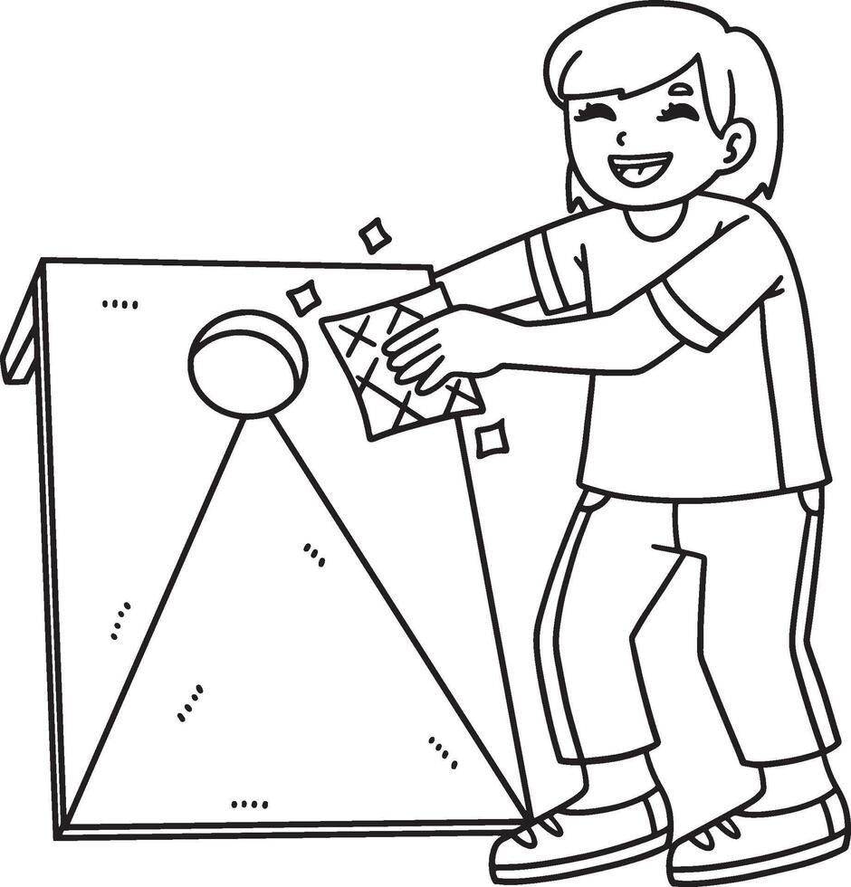Cornhole Girl Cleaning Board Isolated Coloring vector