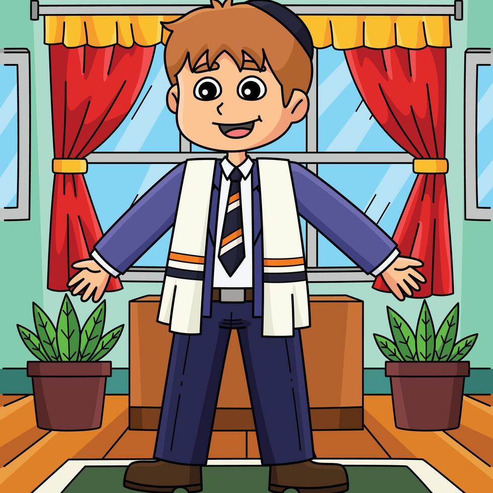 Bar Mitzvah Boy Dressing Up for Bar Colored vector