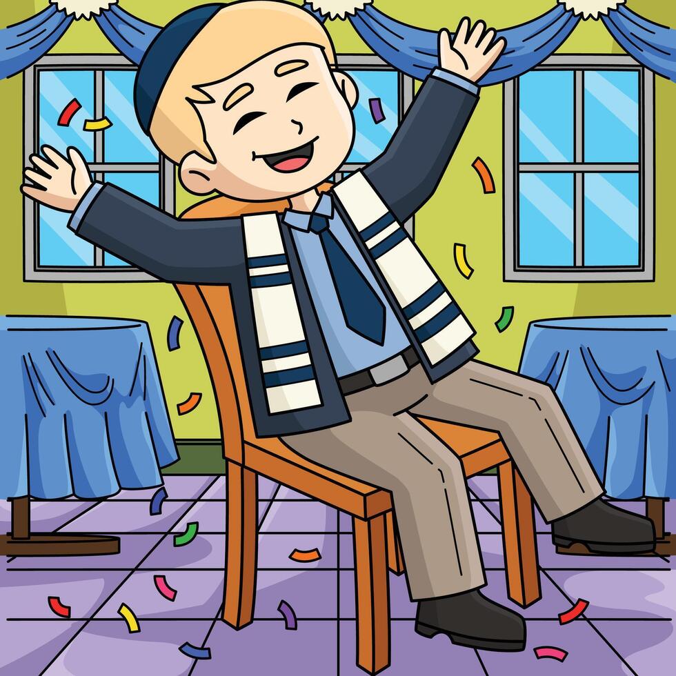 Bar Mitzvah Boy Doing the Hora Colored Cartoon vector