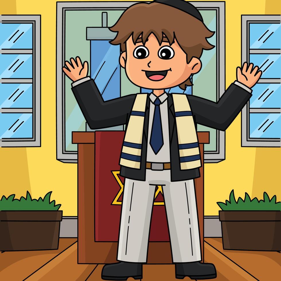 Bar Mitzvah Boy Giving a Speech Colored Cartoon vector