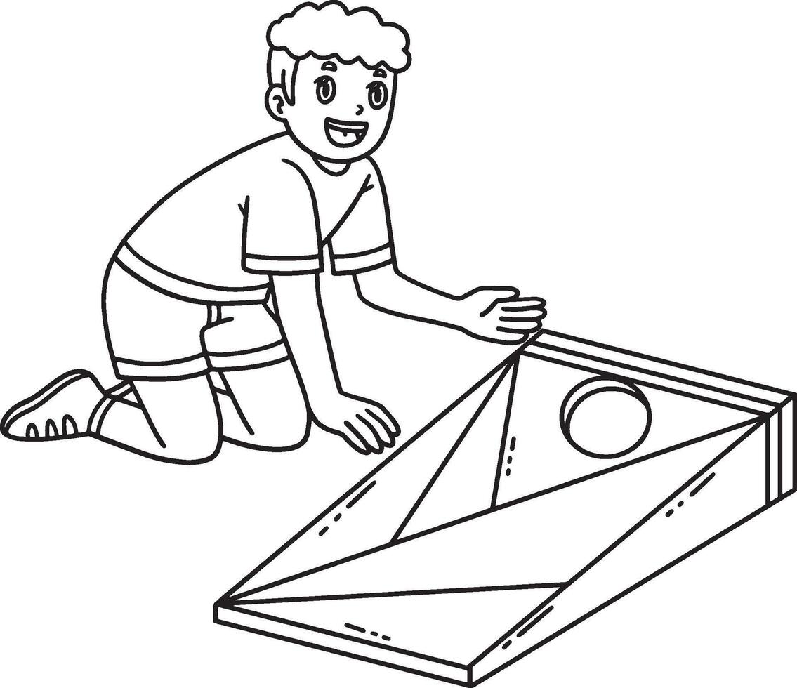 Cornhole Boy Setting Up Board Isolated Coloring vector