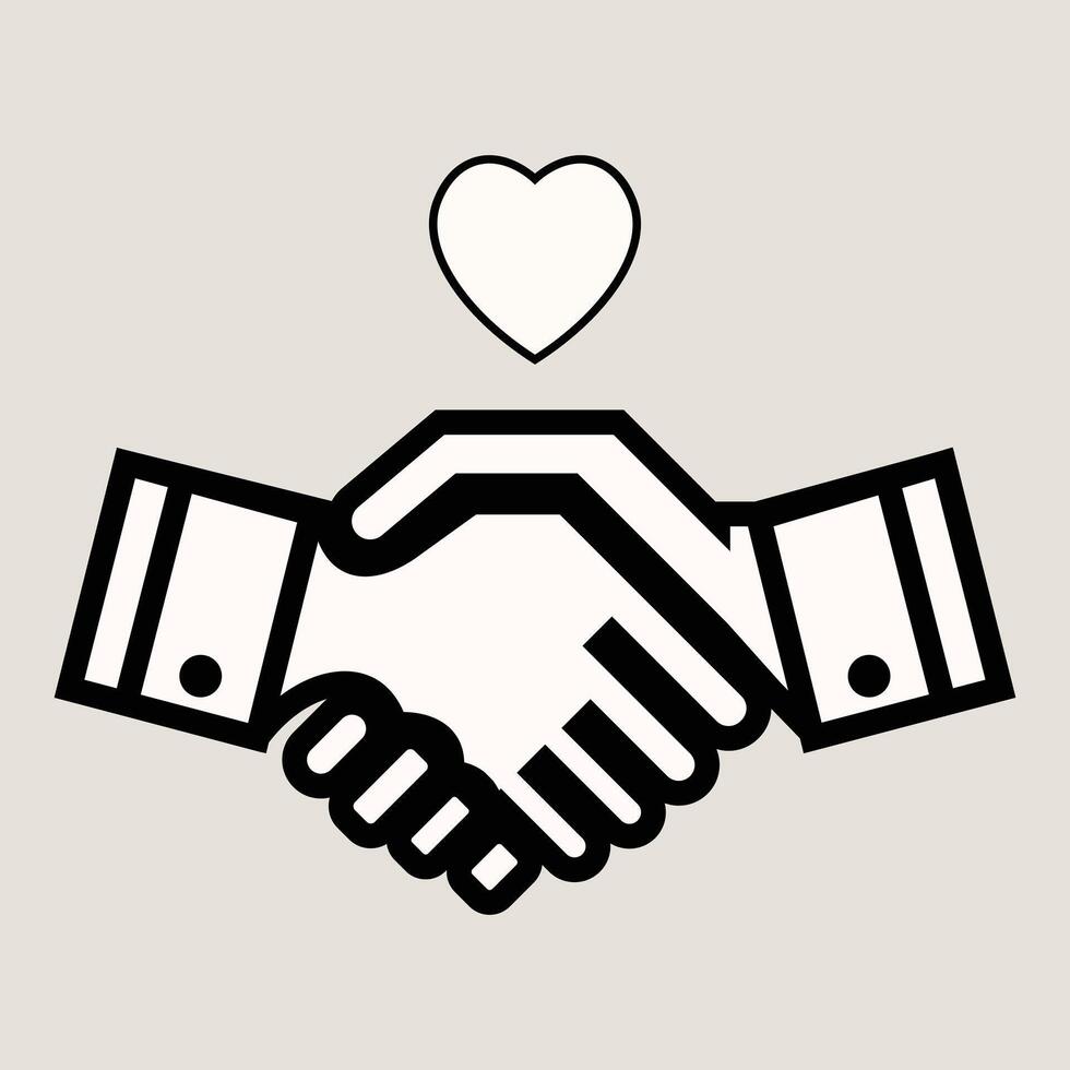 Handshake icon Silhouette and outline MINIMAL FLAT illustration on white background vector