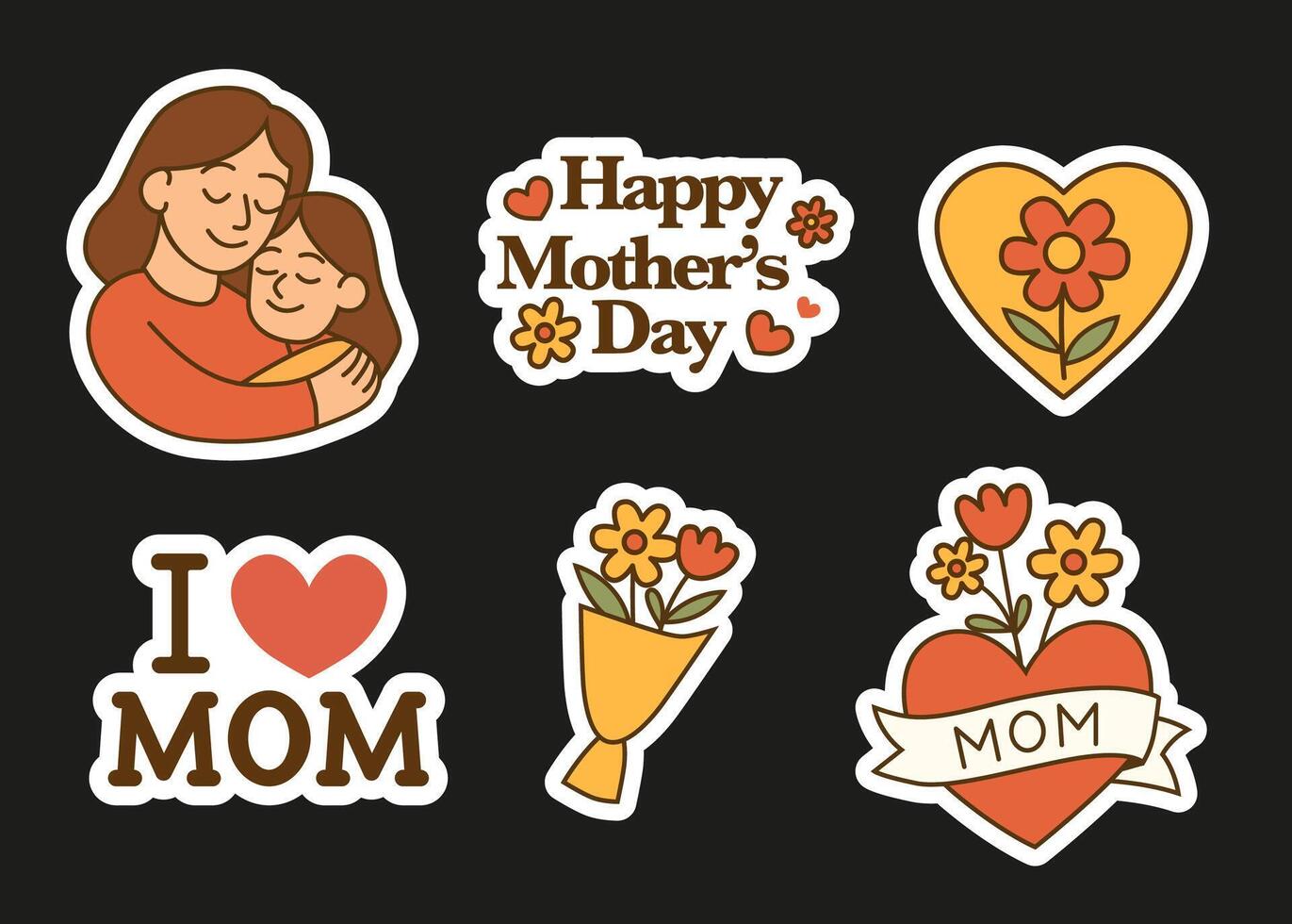 Mother's Day Sticker Set For Loving Celebration. Illustration vector