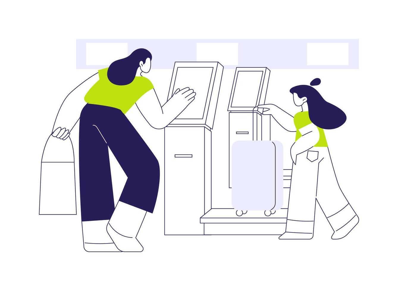 Baggage weighting scale abstract concept illustration. vector