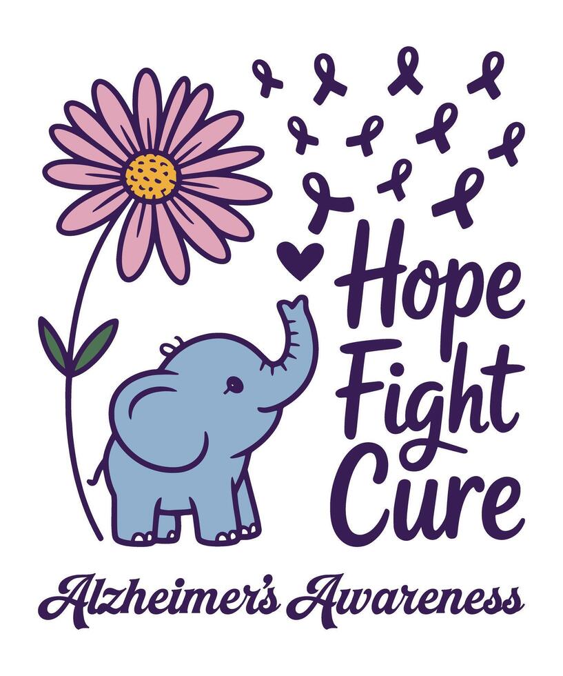 Elephant with Umbrella Alzheimers Support Illustration design perfect for t shirts, awareness campaigns, digital prints, and stickers. vector