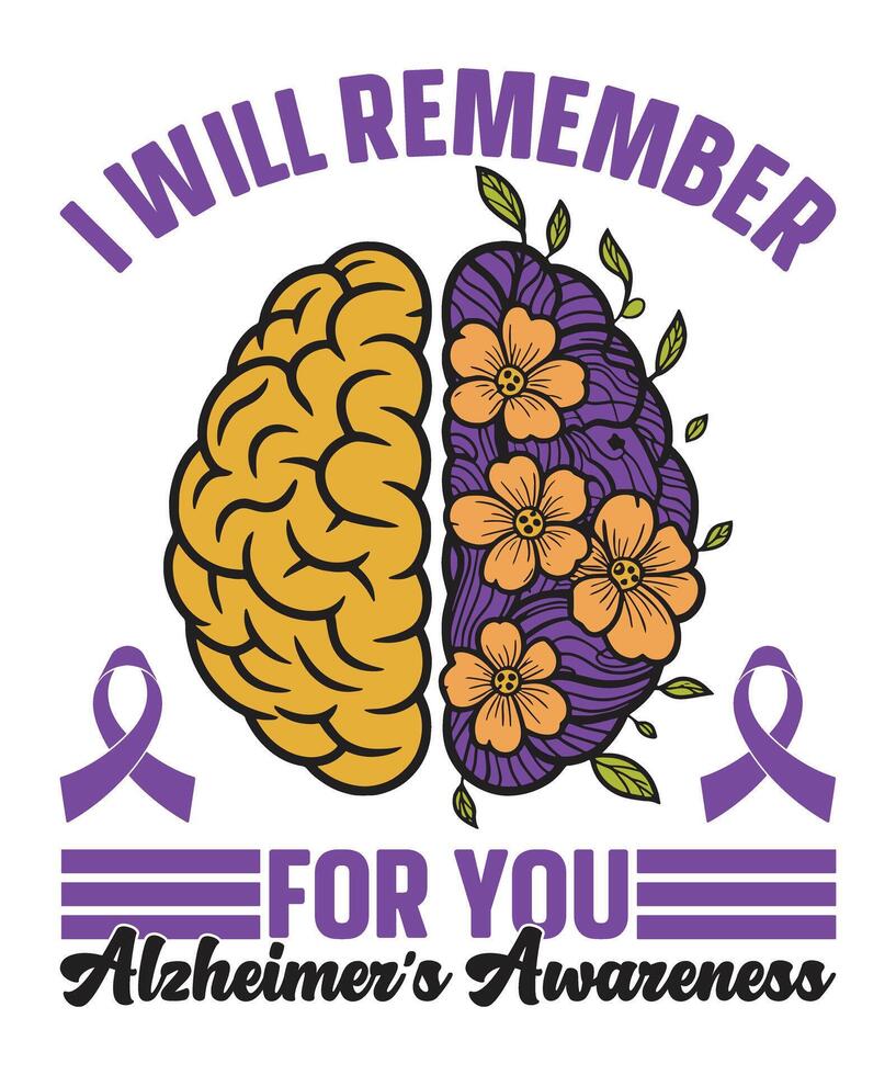Split Brain Floral Design I Will Remember for You design perfect for t shirts, awareness campaigns, digital prints, and stickers. vector