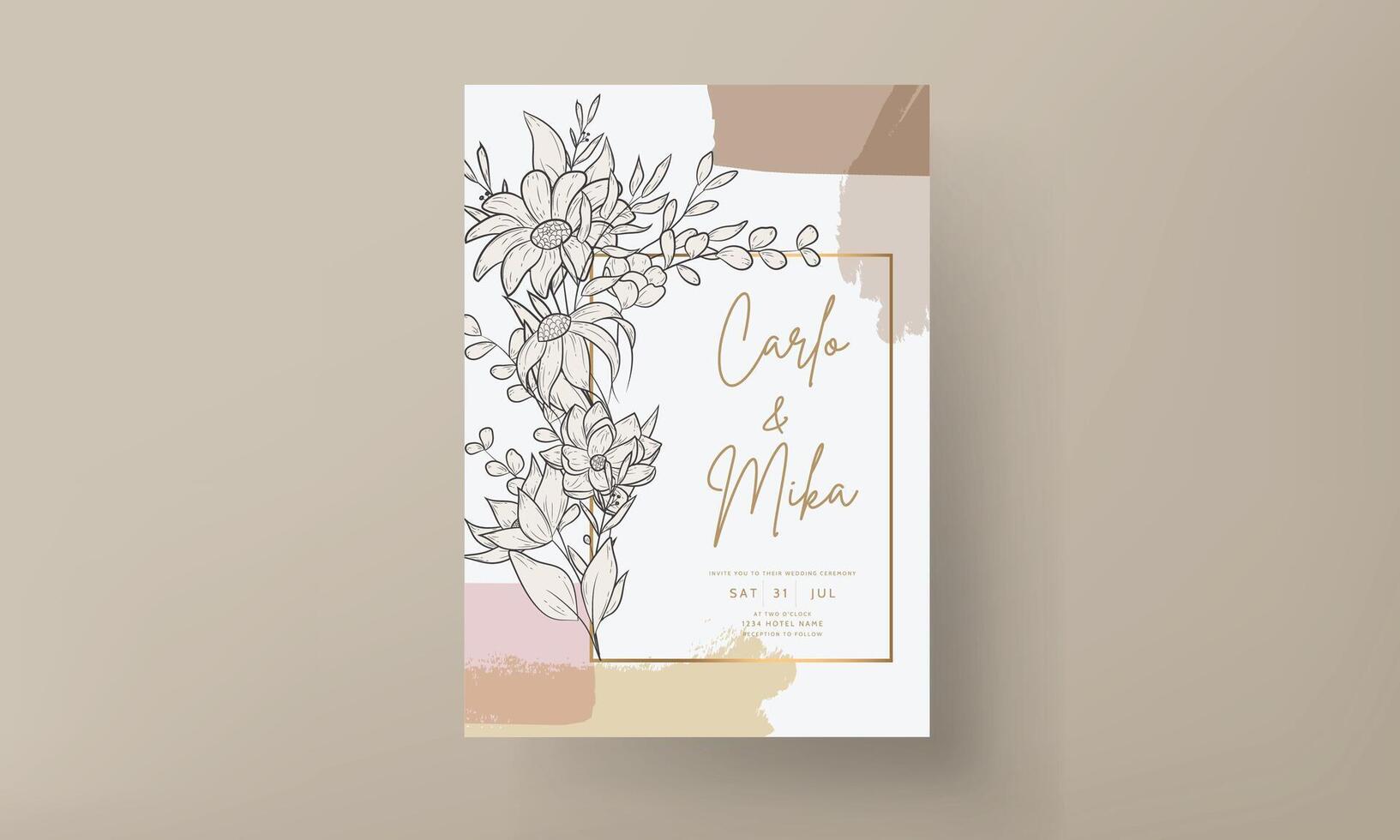 simple elegant flower and leaves invitation template vector