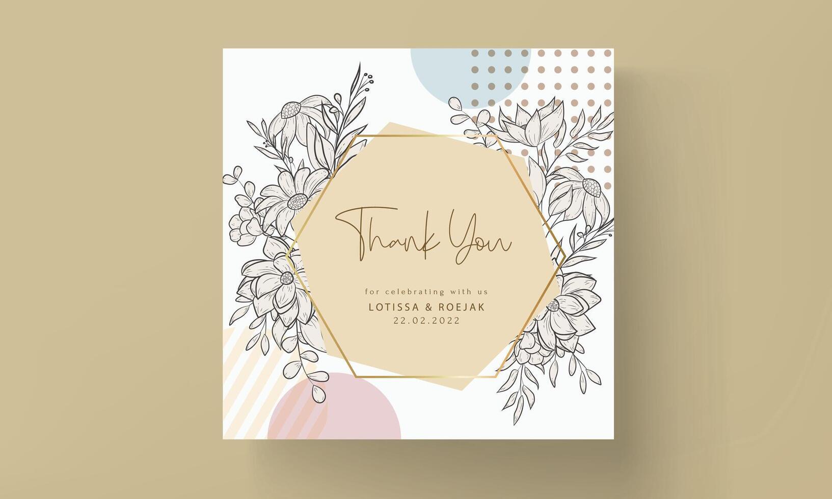 simple elegant flower and leaves card template vector