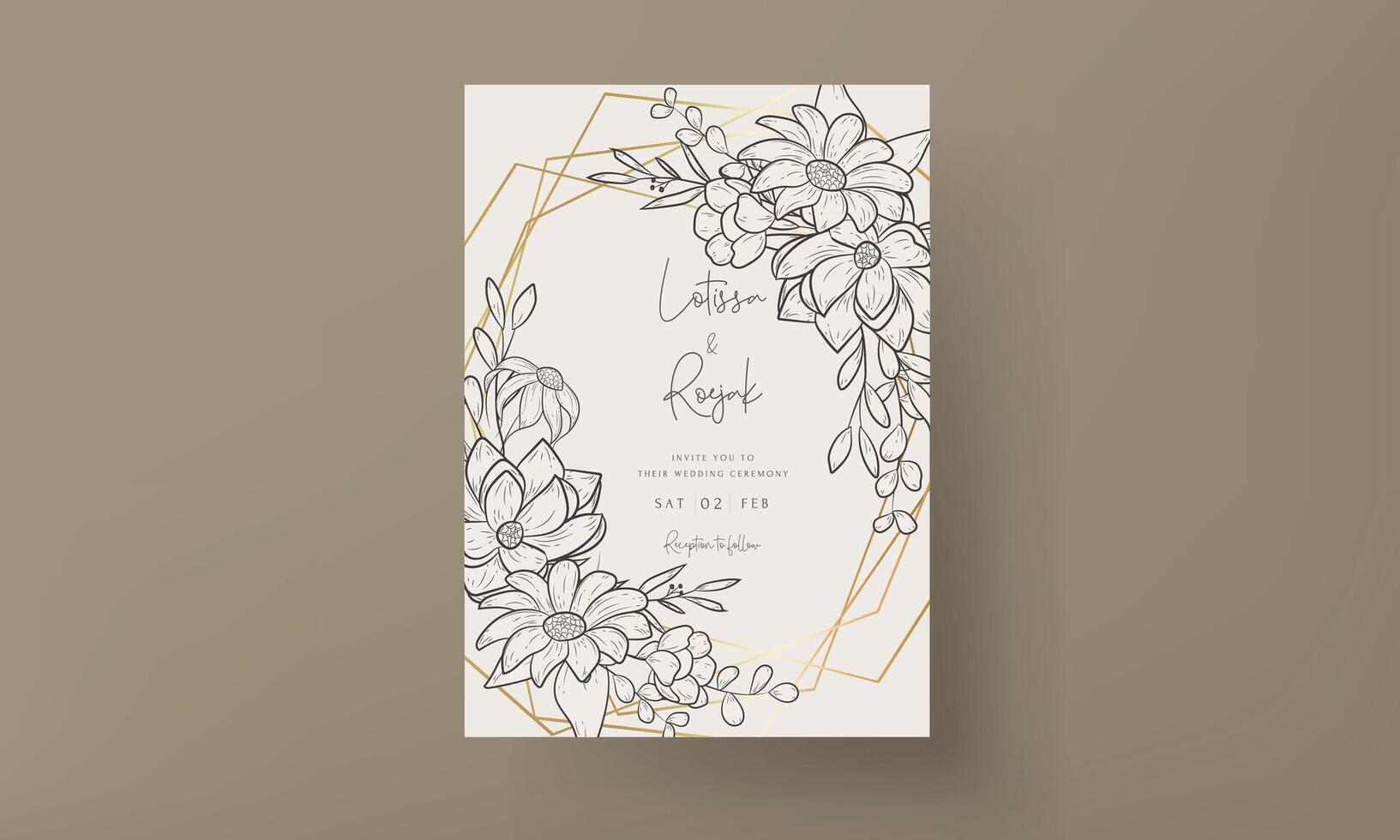 elegant flower and leaves invitation card template vector
