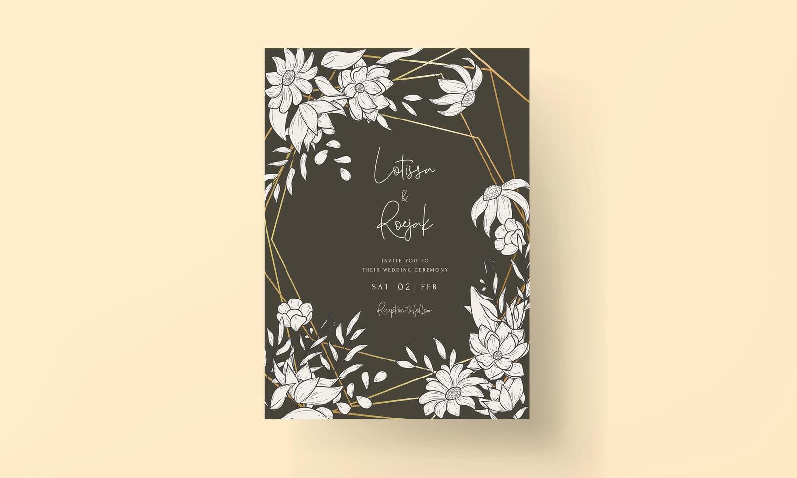 simple flower and leaves invitation card template vector