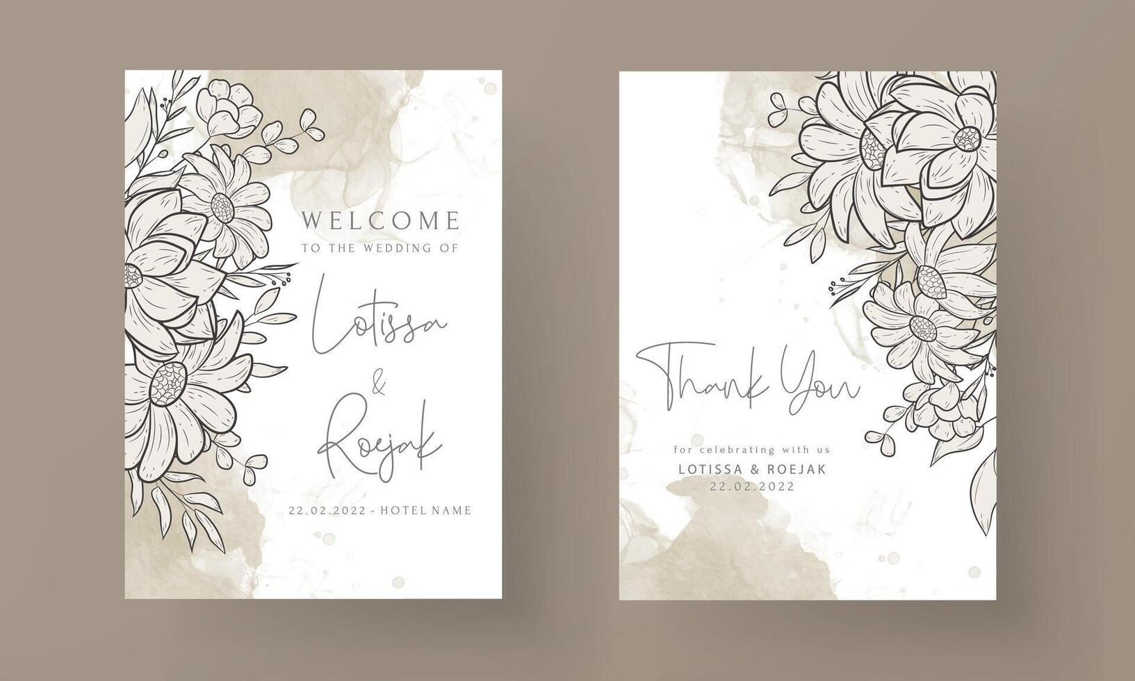 simple elegant flower and leaves invitation card template vector