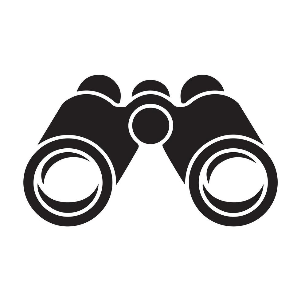 Simple black binoculars icon for exploring and discovery. vector