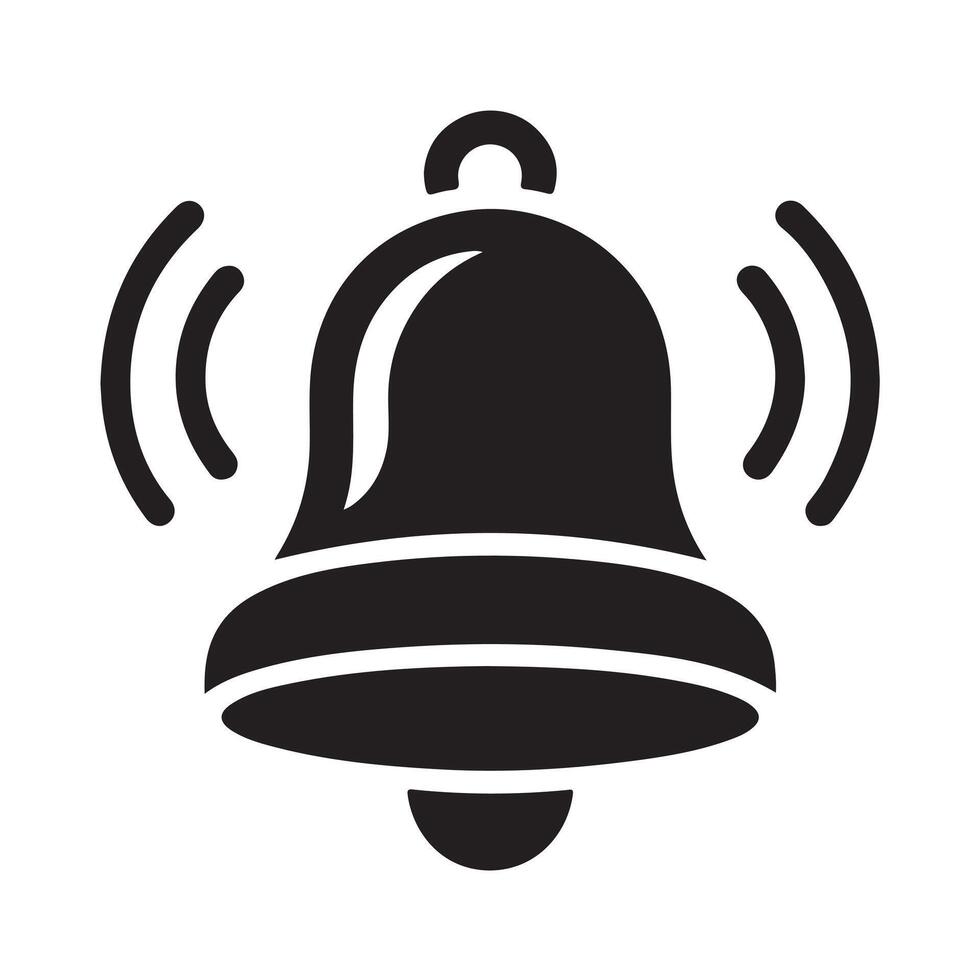 Black notification bell icon on a light gray background vector