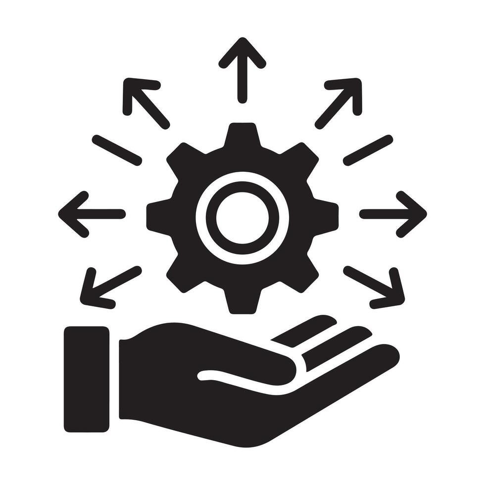 Hand Holding Gear with Arrows Representing System Integration vector