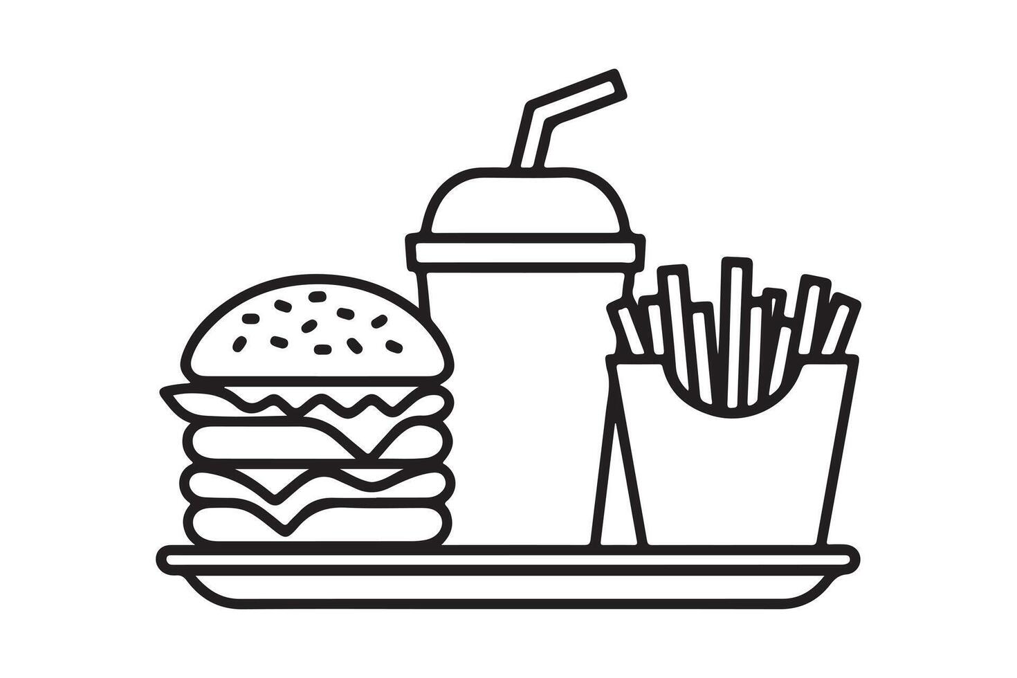 Simple Line Art Illustration of a Classic Fast Food Meal vector