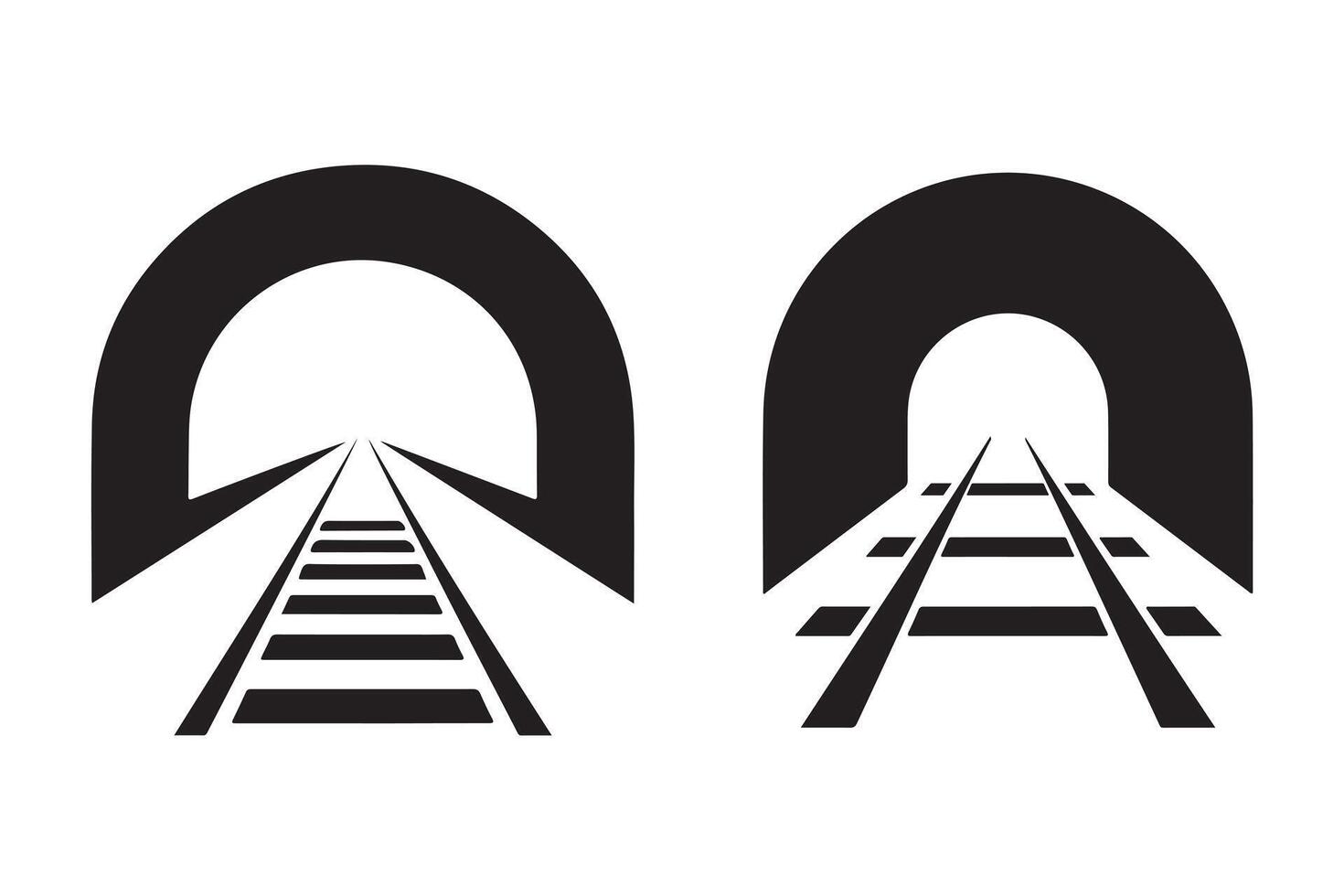 Simple black and white tunnel with railway tracks graphic vector
