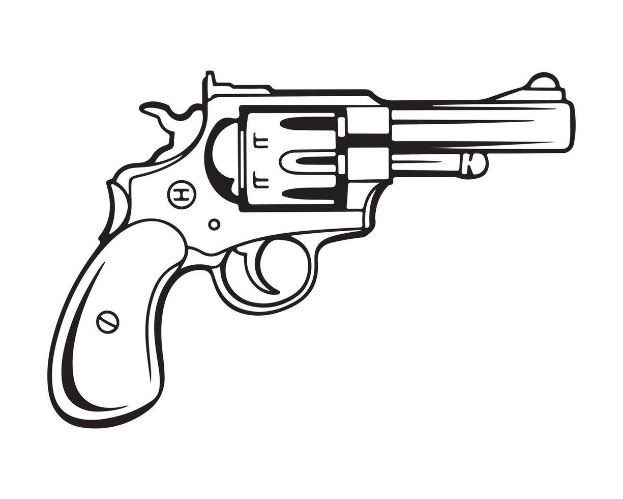 Detailed Line Drawing of a Revolver vector