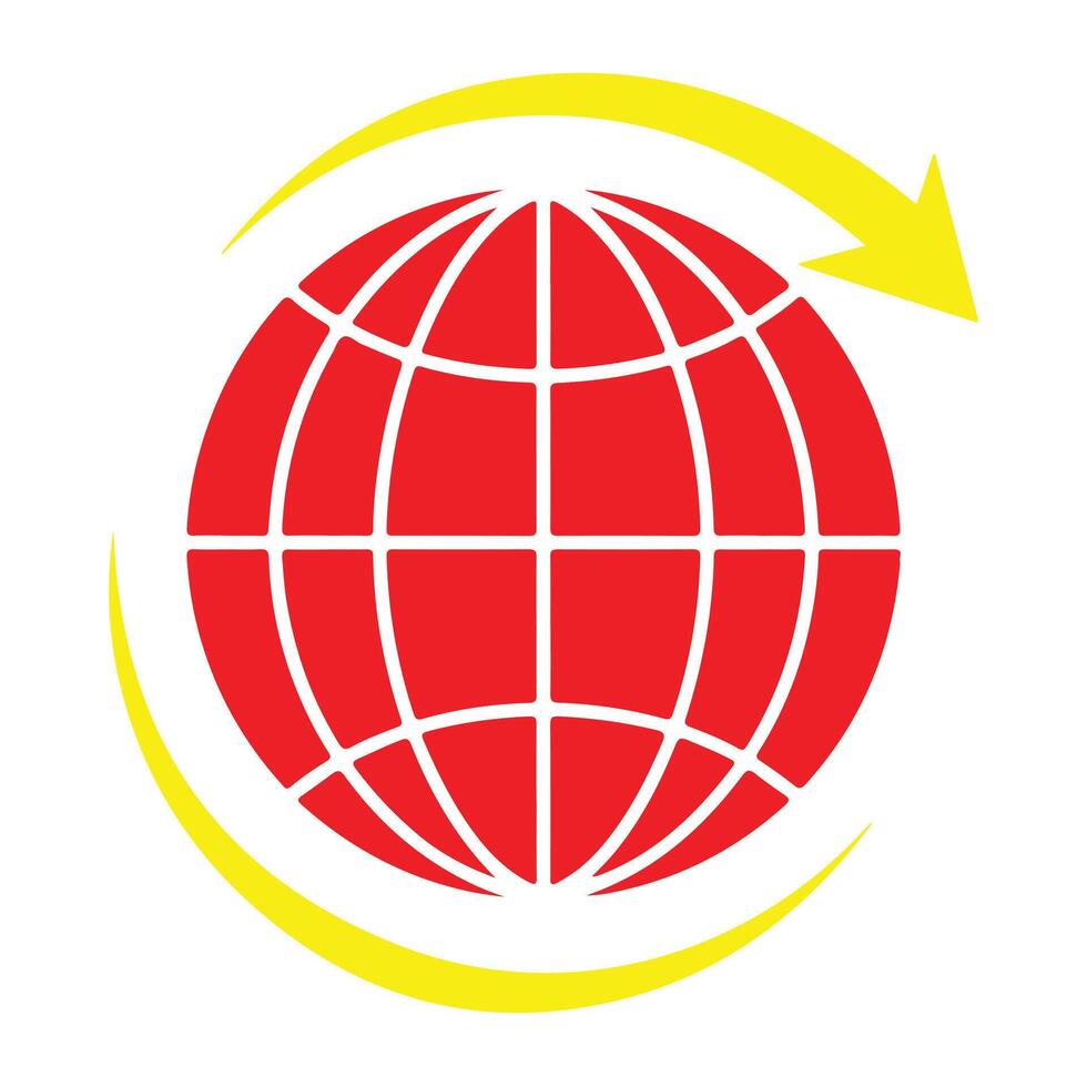 Red Global Network Icon with Yellow Arrows vector
