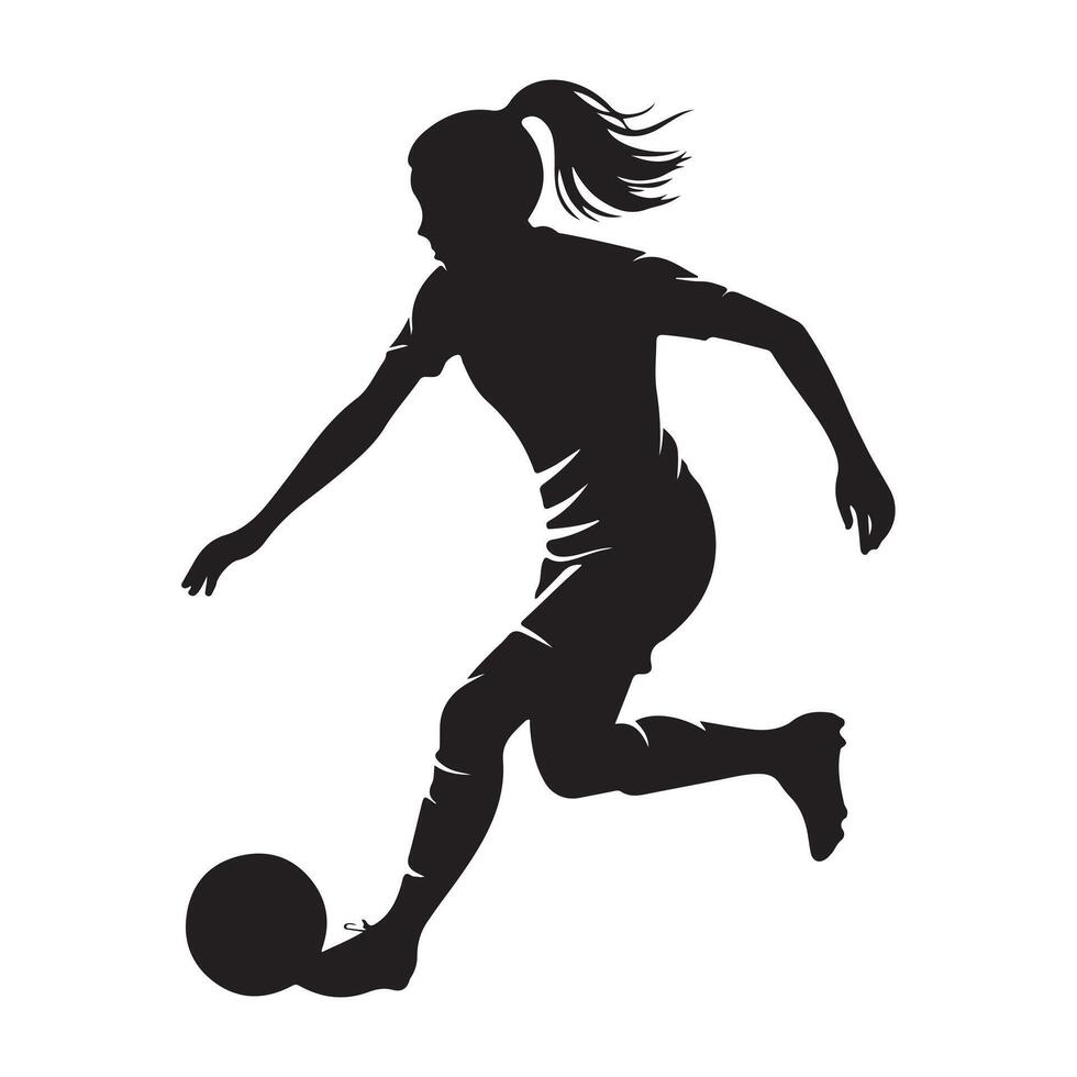 Female Soccer Player in Action Silhouette vector