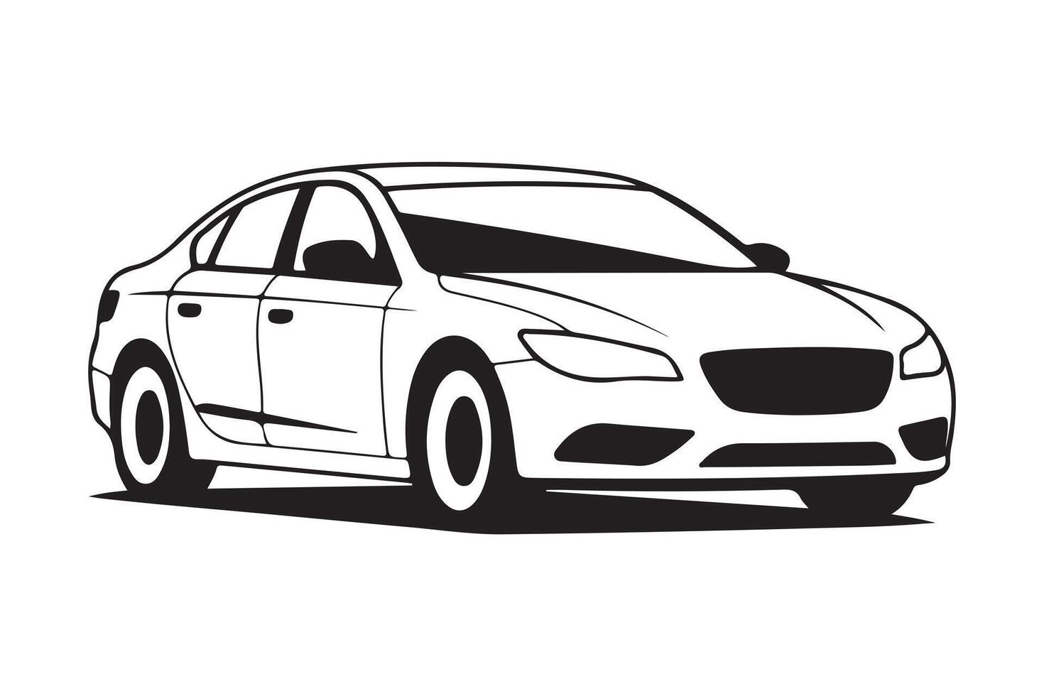 Simple black and white line drawing of a modern sedan vector
