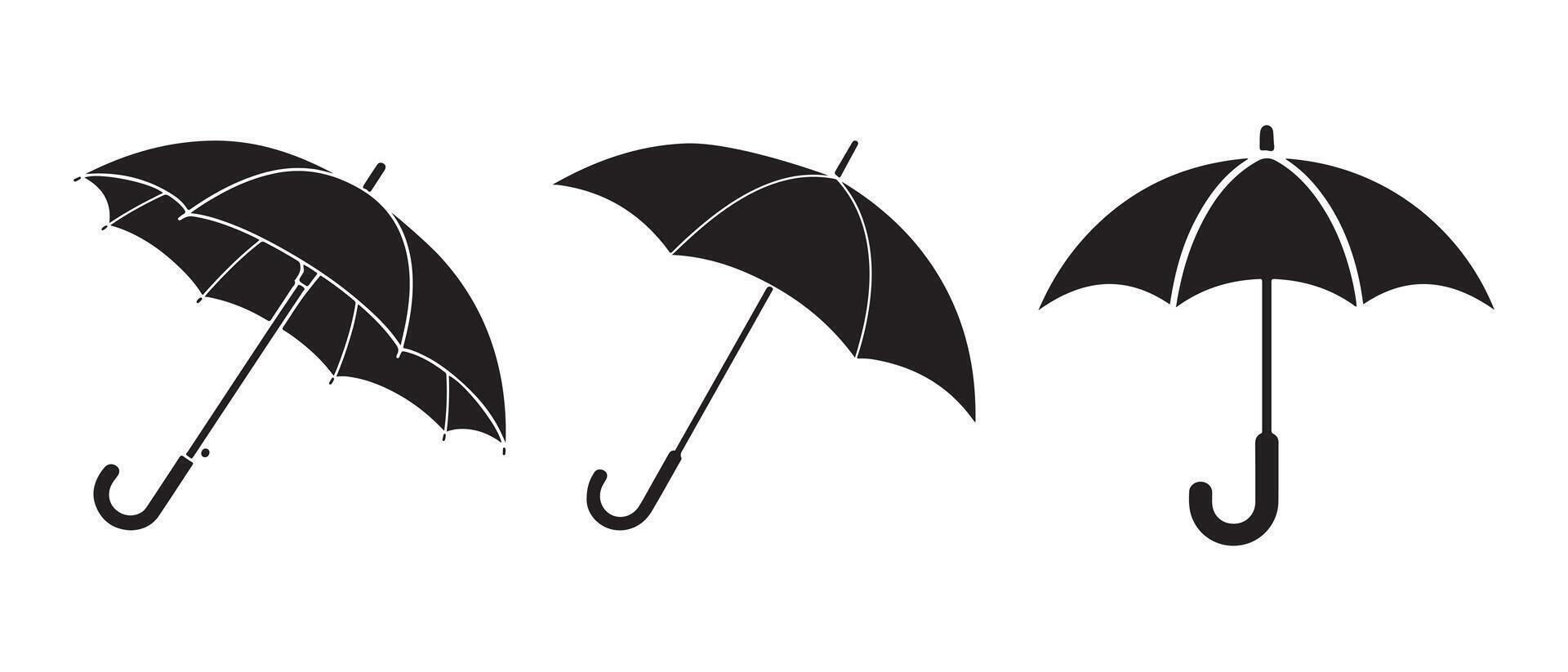 Three Simple Black Umbrellas on a White Background vector