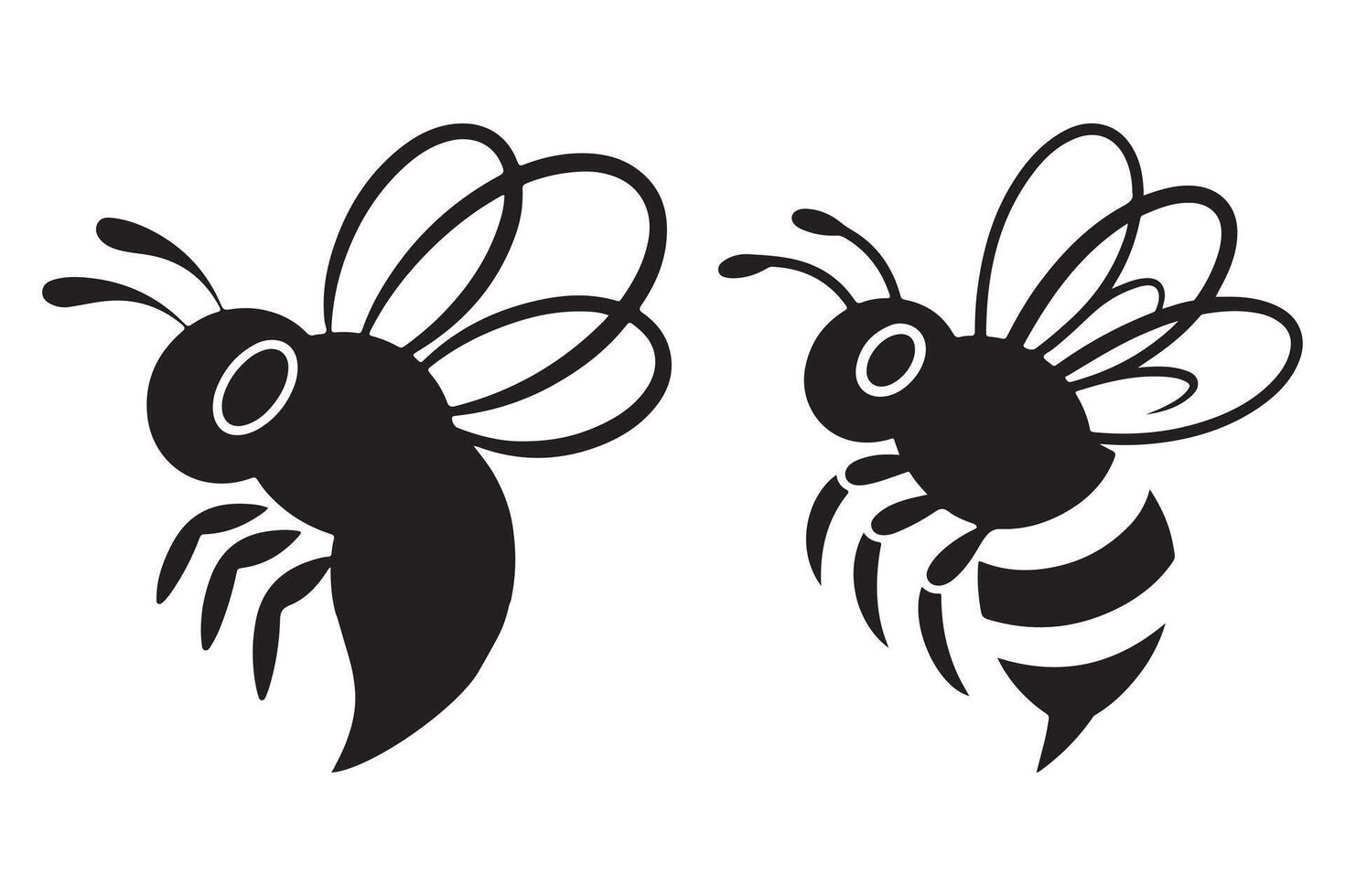Two Cute Black and White Cartoon Bees vector