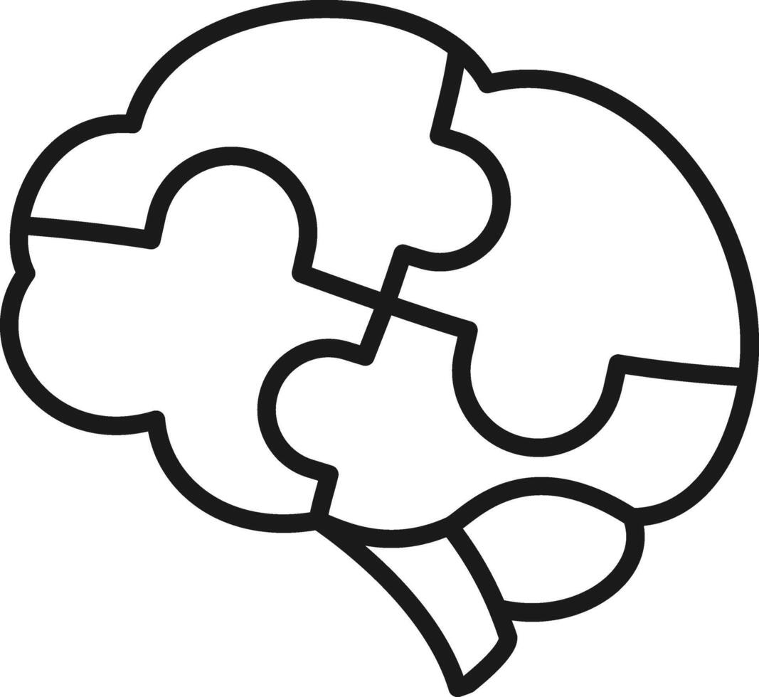 Puzzle and Human Brain Line Icon. vector