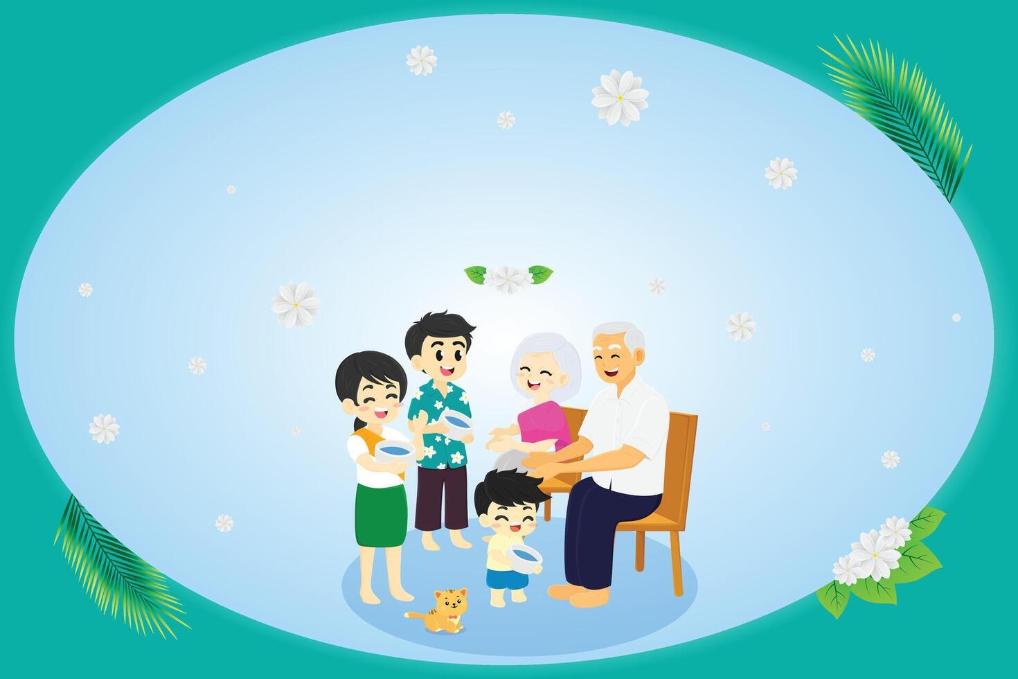 Happy family with children and grandchildren in a circle vector