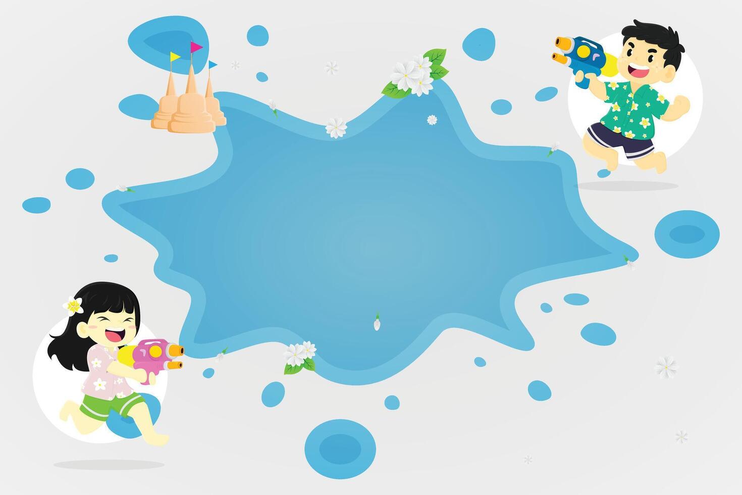 A cartoon illustration of two children playing in the water vector