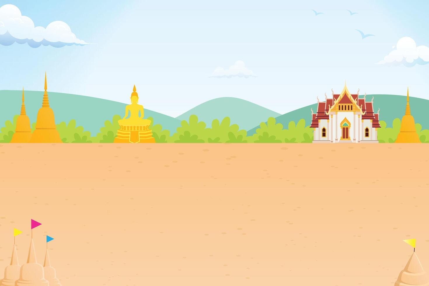 Thailand background with pagodas and mountains vector