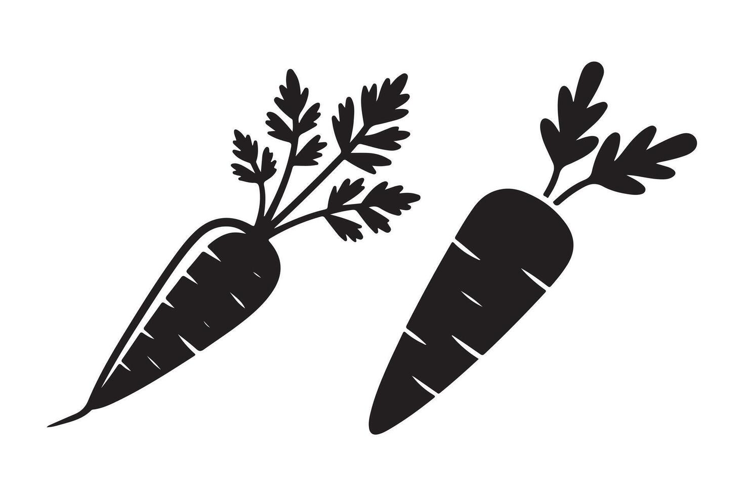 Two Black and White Carrot Silhouettes vector