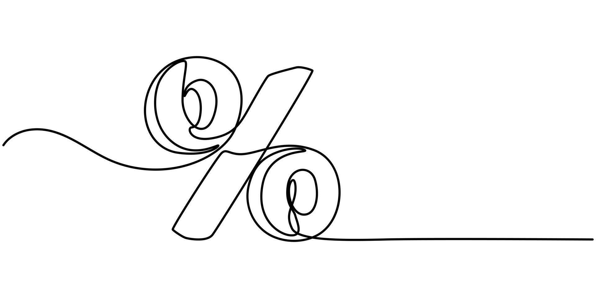 Percent sign line art silhouette One line continuous outline illustration vector