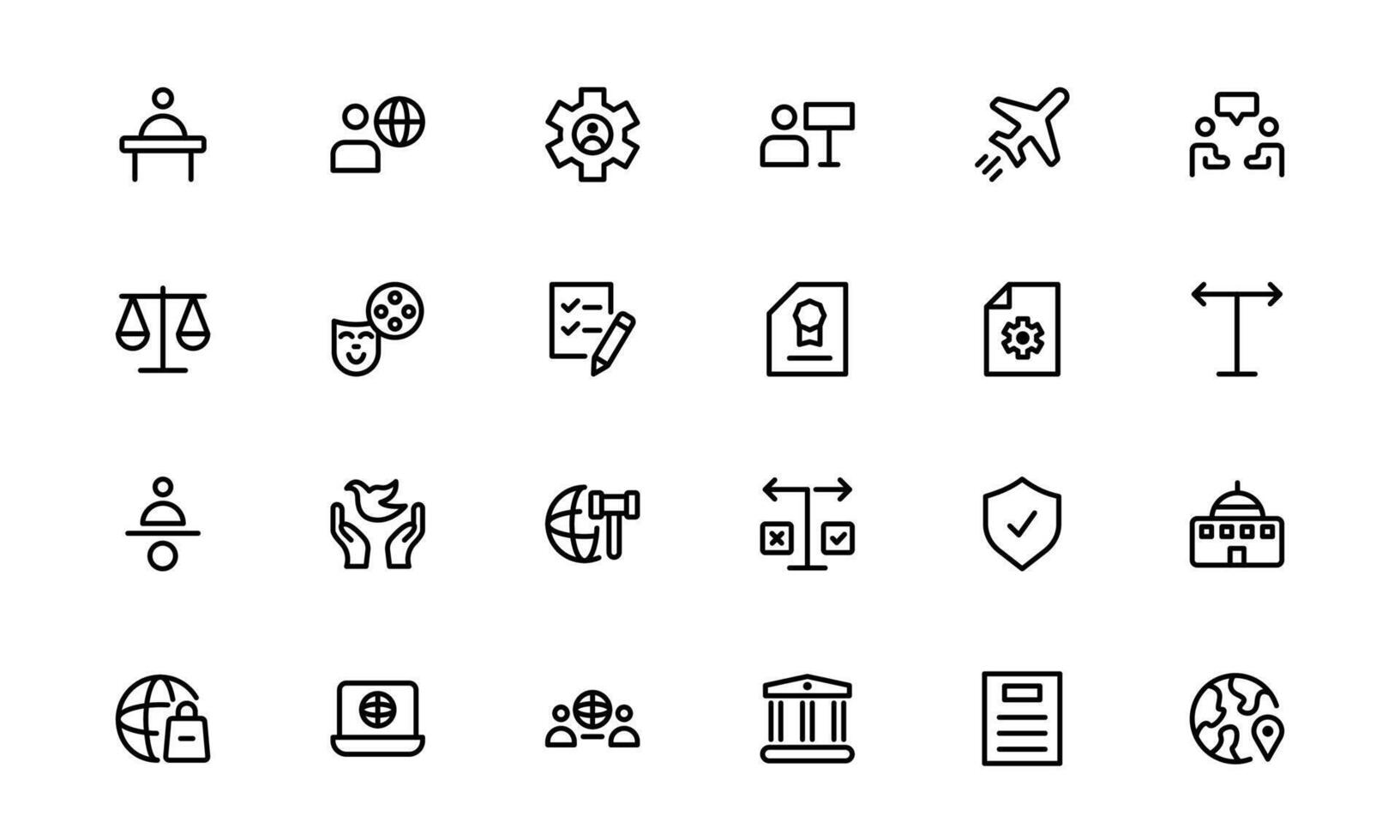 Diplomacy Icons set package. Professional Illustrations for International Relations, Negotiations, and Global Communication Projects vector