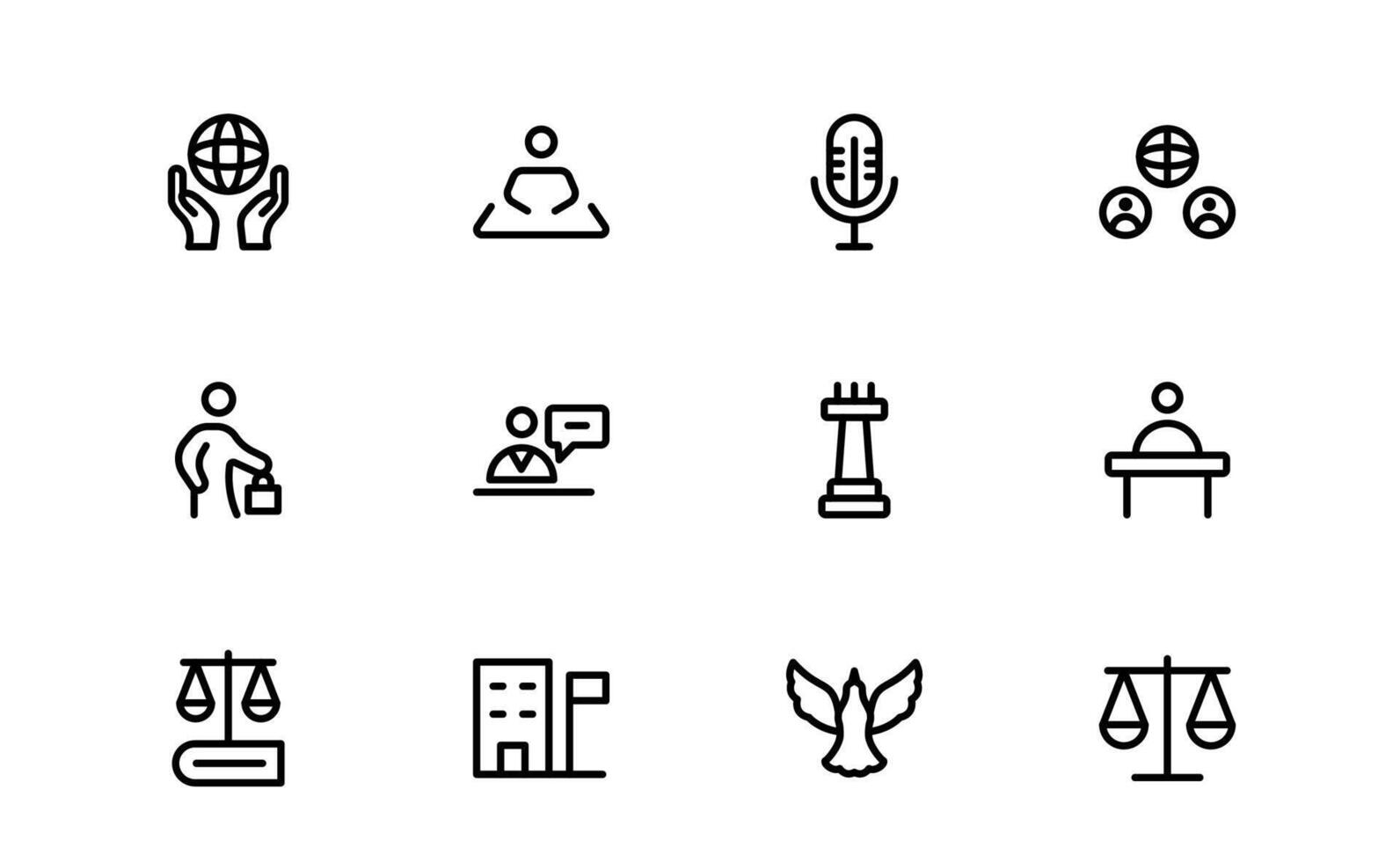 Diplomacy Icons set bundle. Professional Illustrations for International Relations, Negotiations, and Global Communication Projects vector