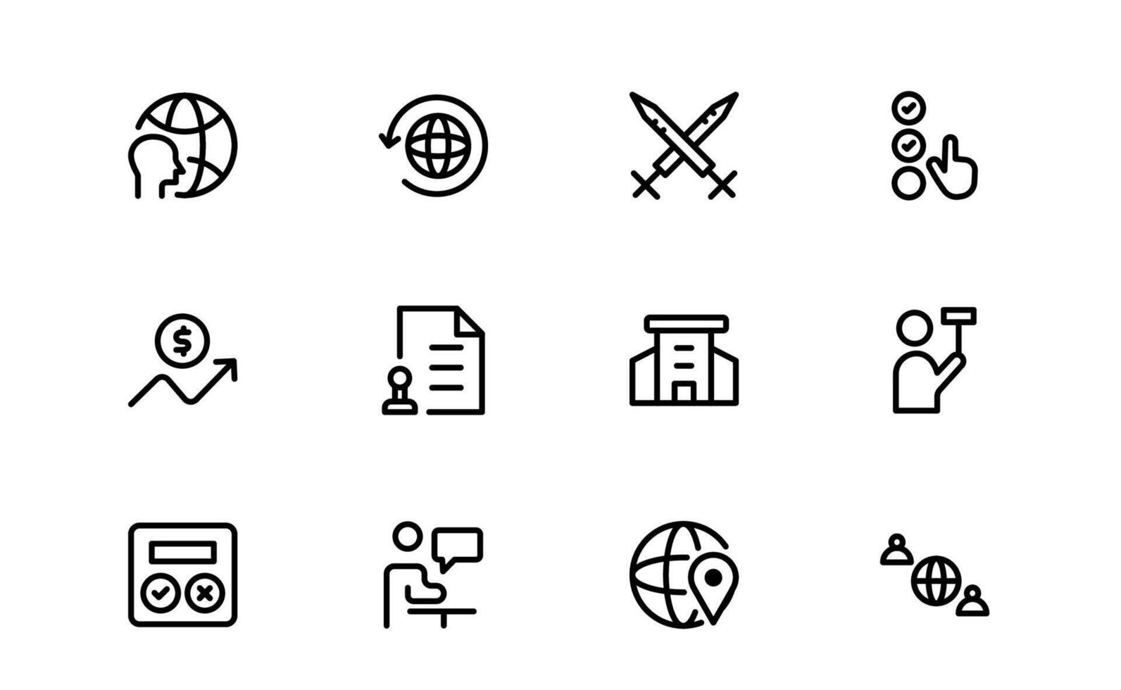Diplomacy Icons. Premium, Professional Illustrations for International Relations, Negotiations, and Global Communication Projects vector