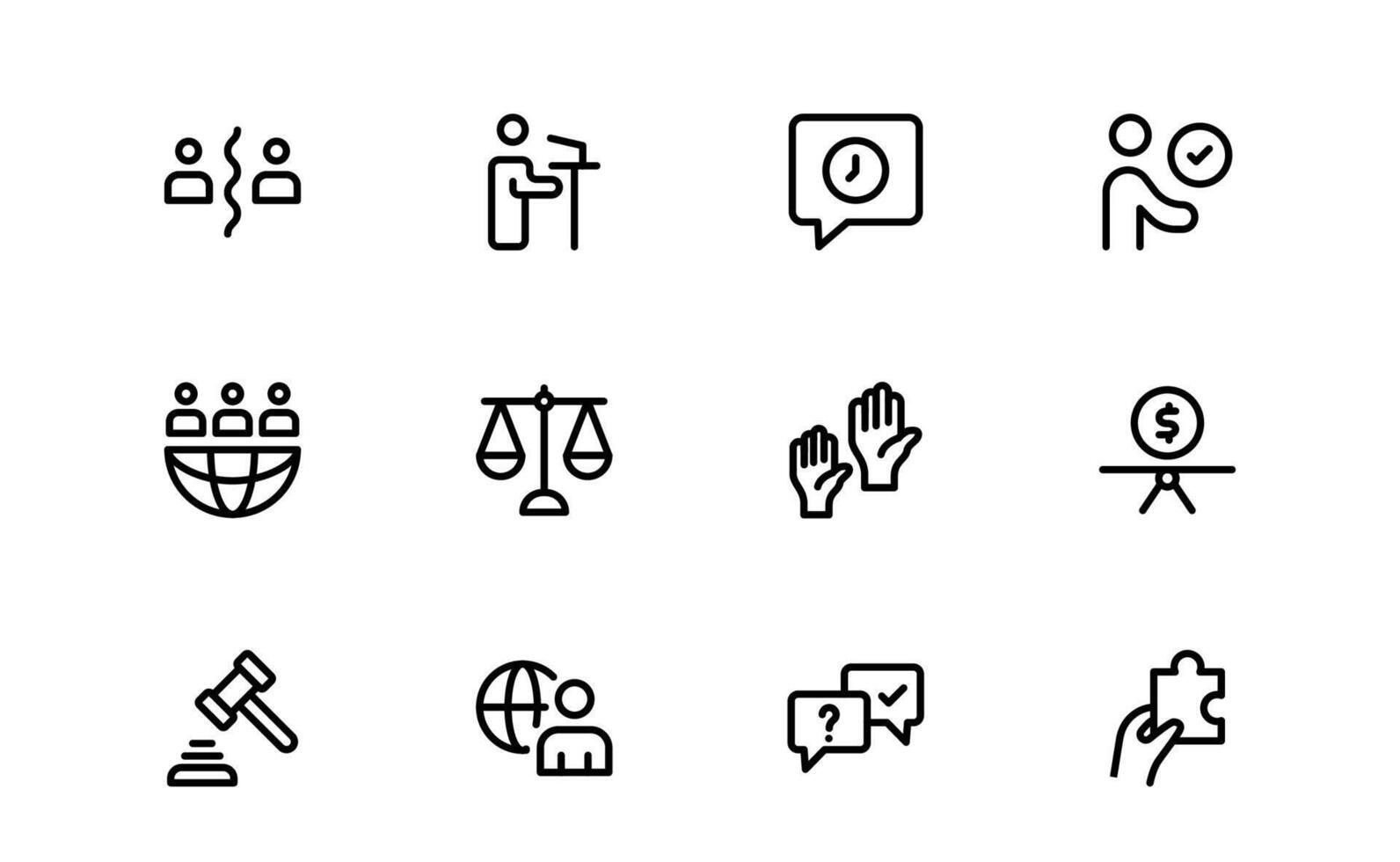 Diplomacy Icons set collection. Professional Illustrations for International Relations, Negotiations, and Global Communication Projects vector