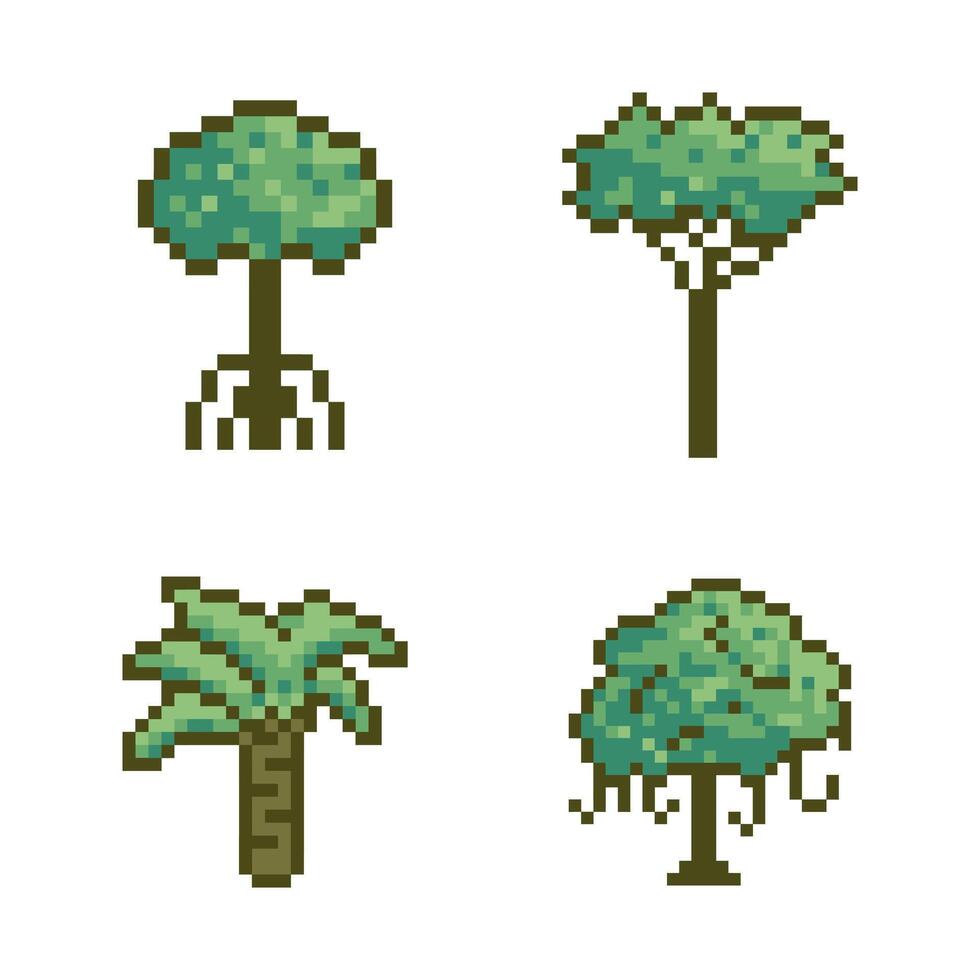 pixel bush forest retro vibe vector