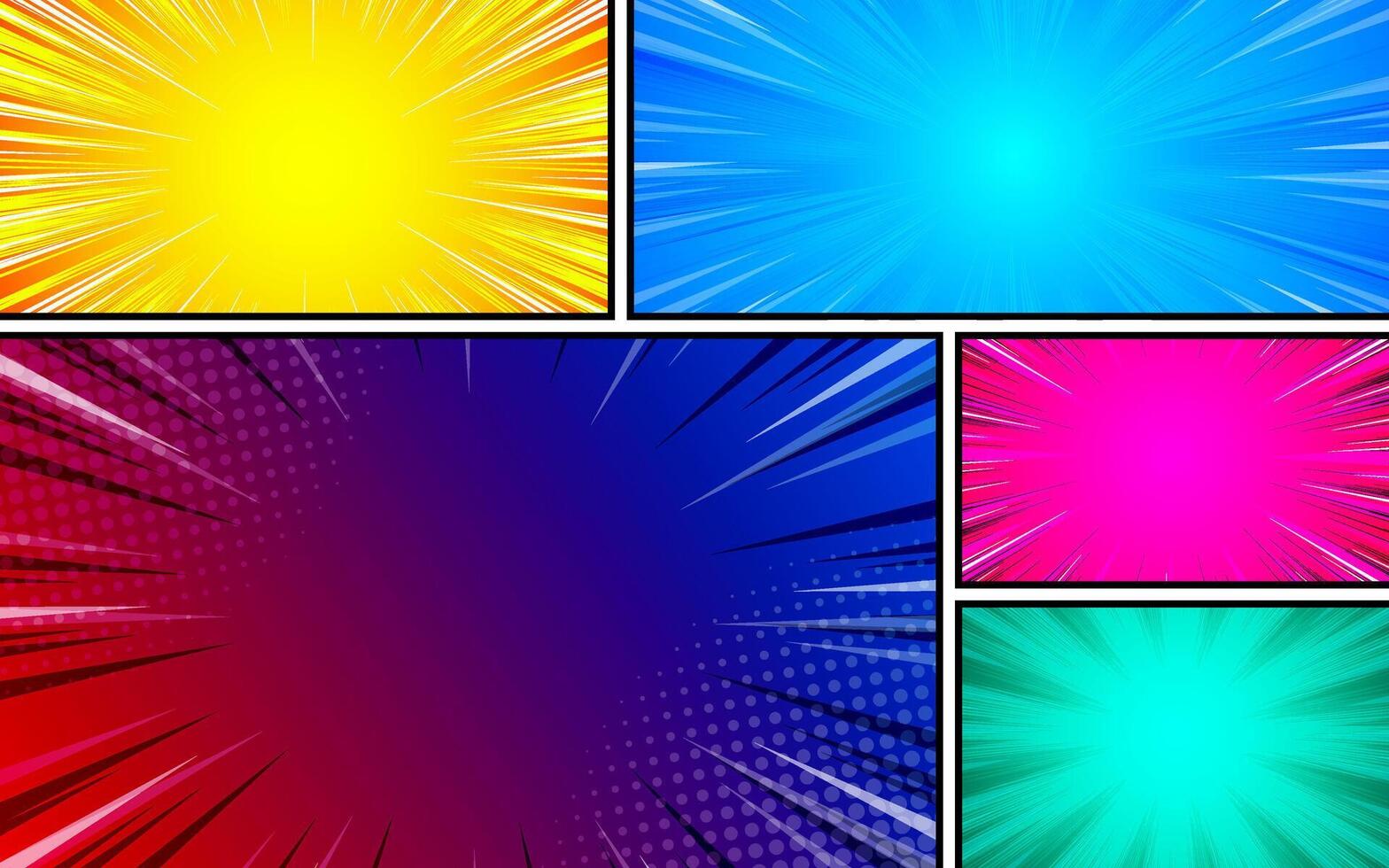 Cartoon comic background set. Colorful comic poster with halftone elements. vector