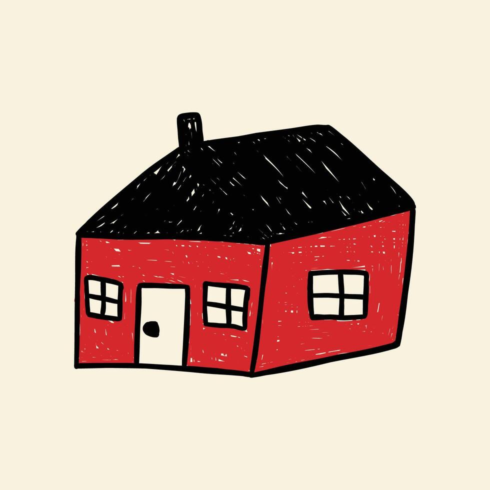 kids drawing cute village house illustration vector