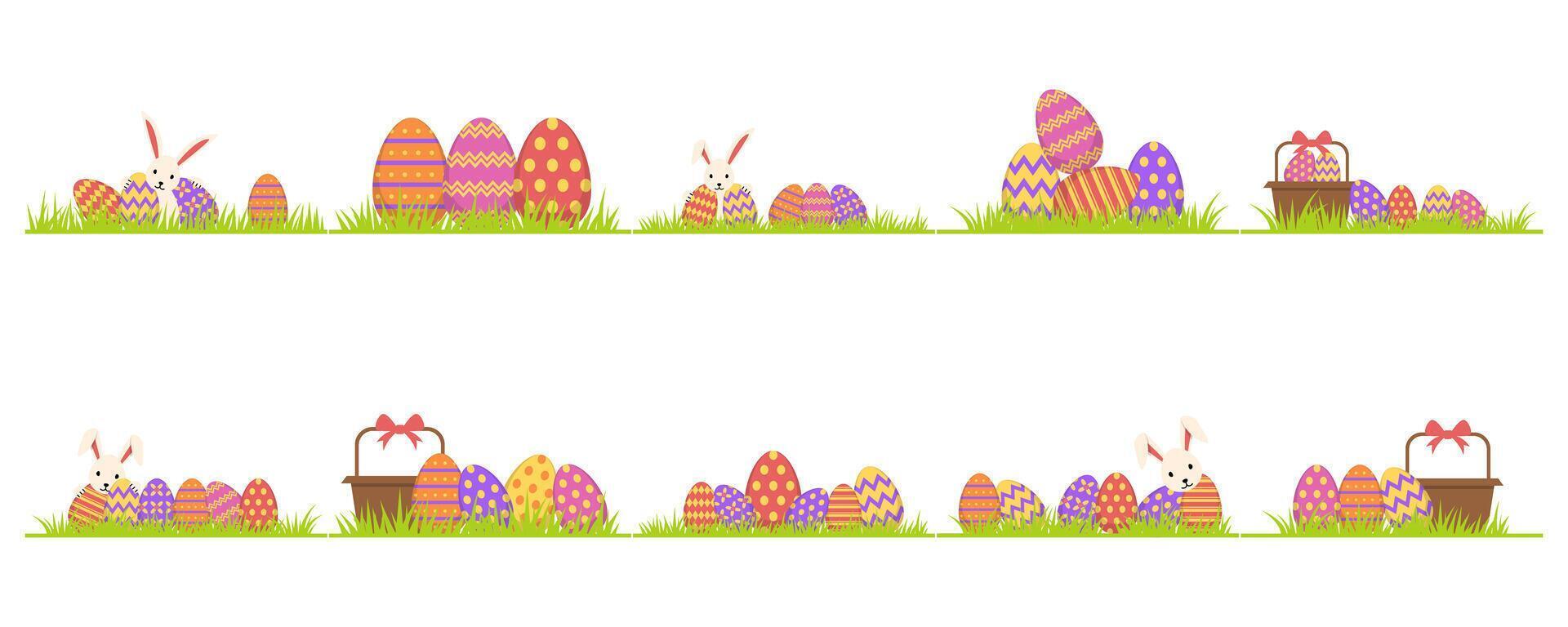 Easter Egg With Grass Illustration On White Background Set vector