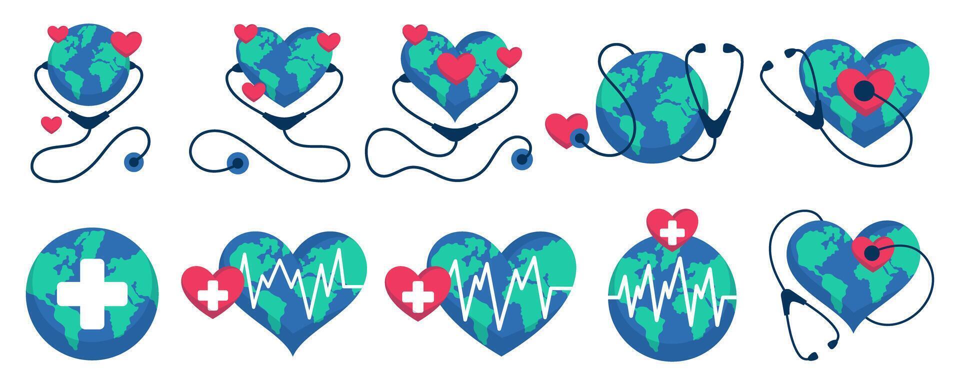 World Health Day Symbol Illustration On White Background Set vector