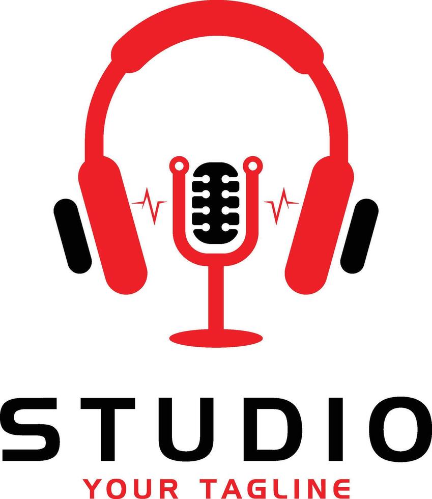 Studio logo with a microphone and headphones. Headphone Set Logo vector