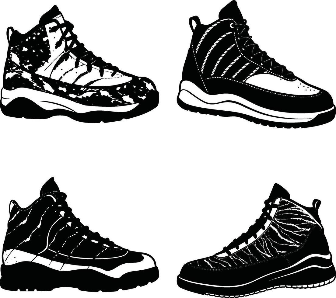 Sneakers Illustration Set Silhouette Shoes for Artwork vector