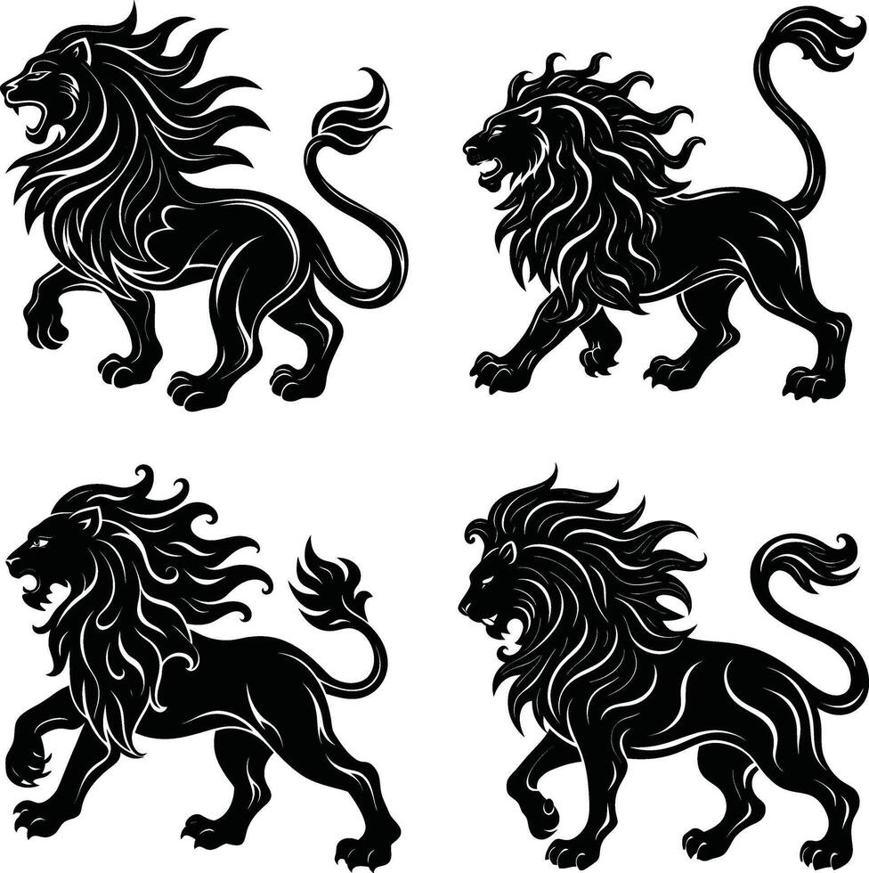 Majestic Jungle Animal Lion Silhouette Set for Print vector