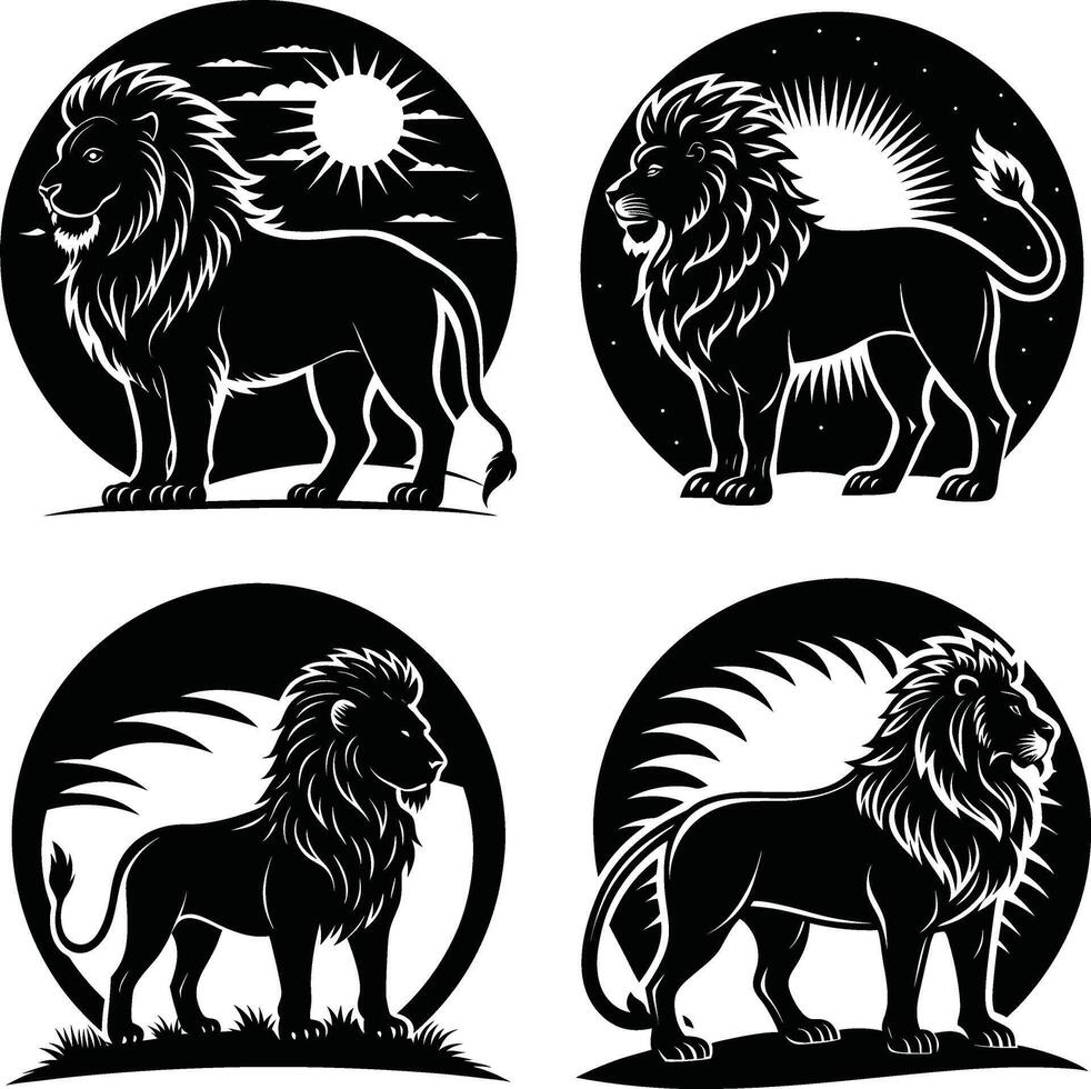 King of Jungle Lion Set Silhouette Style for Printing vector