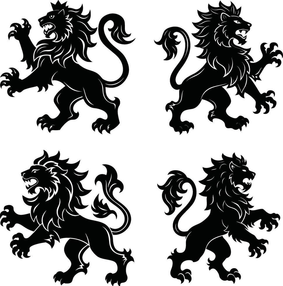 Lion Artwork Jungle Silhouette Set for Creative Use vector