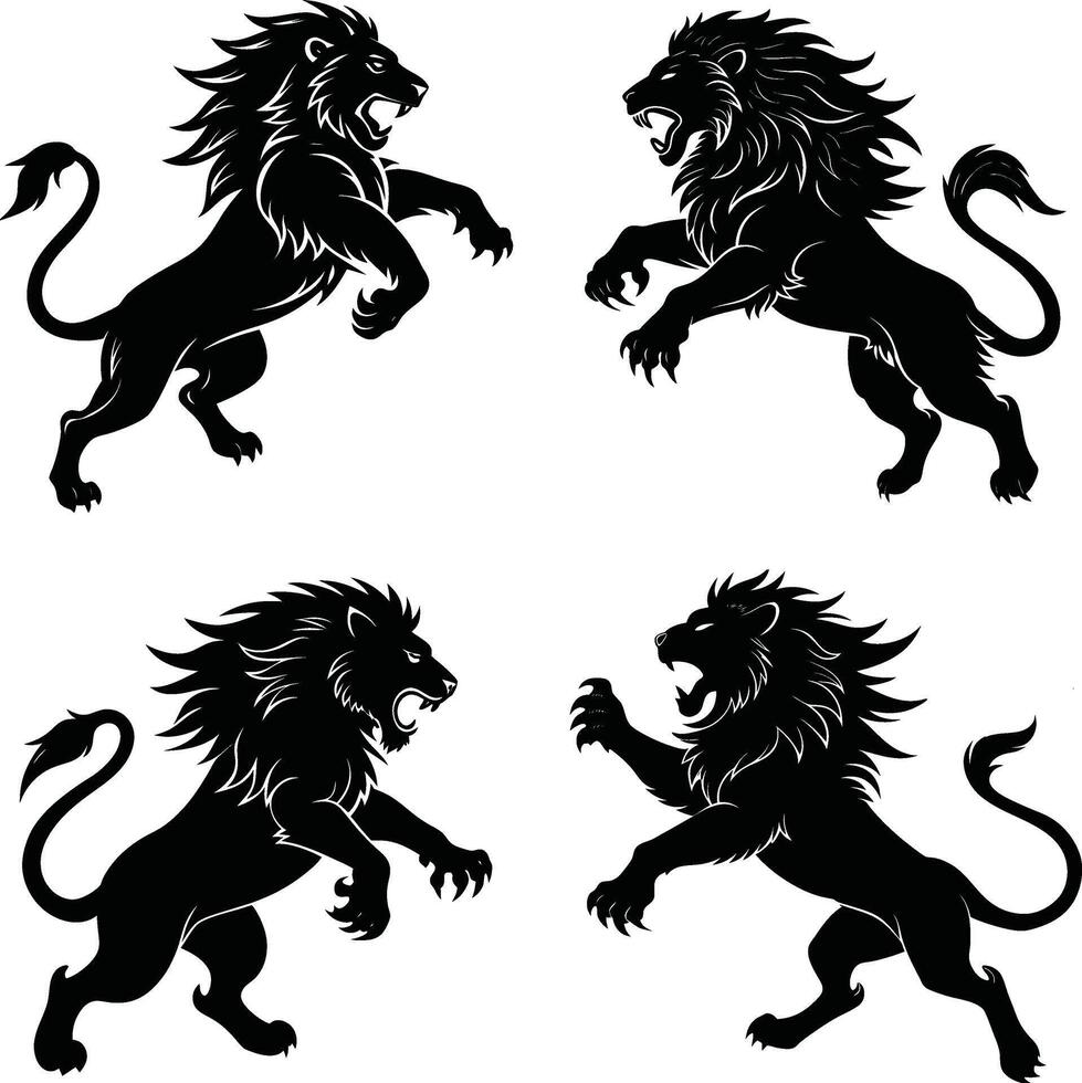 Wild Animal Lion Silhouette Set for Print Use vector